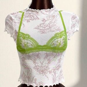 Elegant Green and White Lace Top